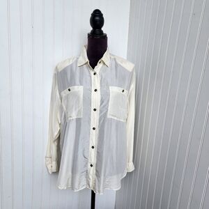 VTG Sophisticate Jonathan Martin Ivory Blouse 100% Silk Button Down Collar Sz M